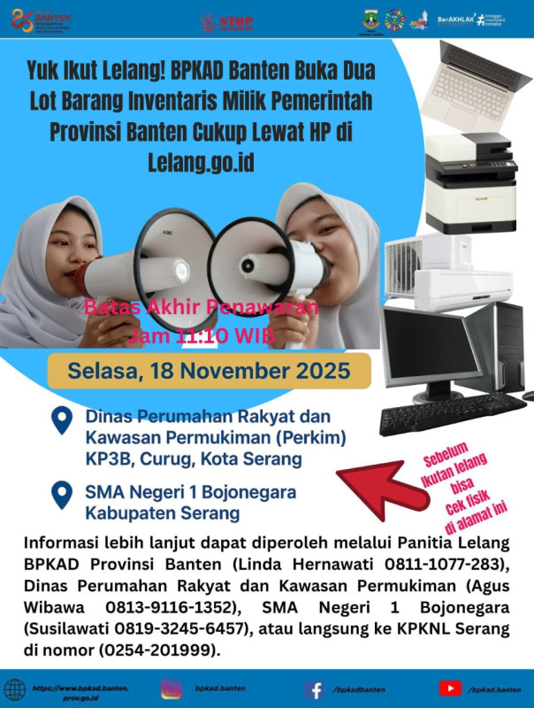 BPKAD Banten Umumkan Dua Lot atau Dua Lokasi Lelang Barang Milik Daerah Melalui Aplikasi Lelang.go.id